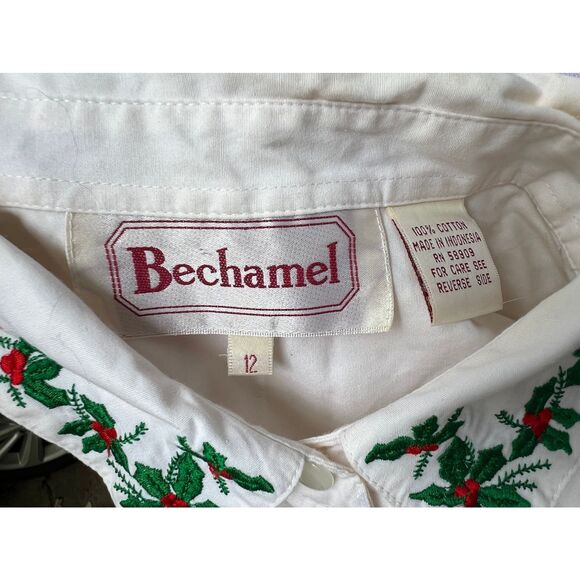 Vintage Bechamel Christmas Blouse Size 12 Collared 100% Cotton - Picture 5 of 8